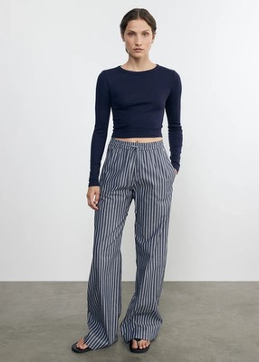 ENZA COSTA Supima Baby Rib Long Sleeve Cropped Top Indigo S $125 E2