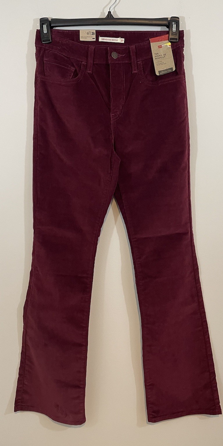 NEW Levis 725 High rise bootcut Pants Corduroy womens sz 27x32 Red wine stretch
