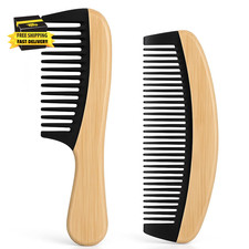 2 Pcs Bamboo Wide Tooth Comb Set, Wooden Wide Tooth Comb for Women, Natural Hand
