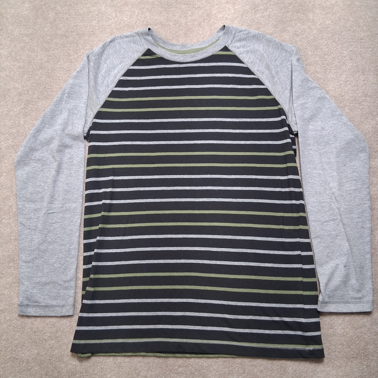 Arizona Jean Co Boys XL 18/20 Long Sleeve Shirt Striped Raglan Black Green Tee