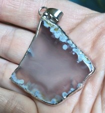 Natural Stone Agate Pendant White With Blue And Silver Color Bail glowing