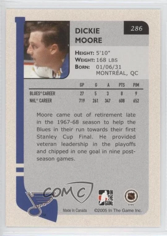 2004-05 ITG Franchises US West Edition Dickie Moore #286 HOF - Image 2 of 2