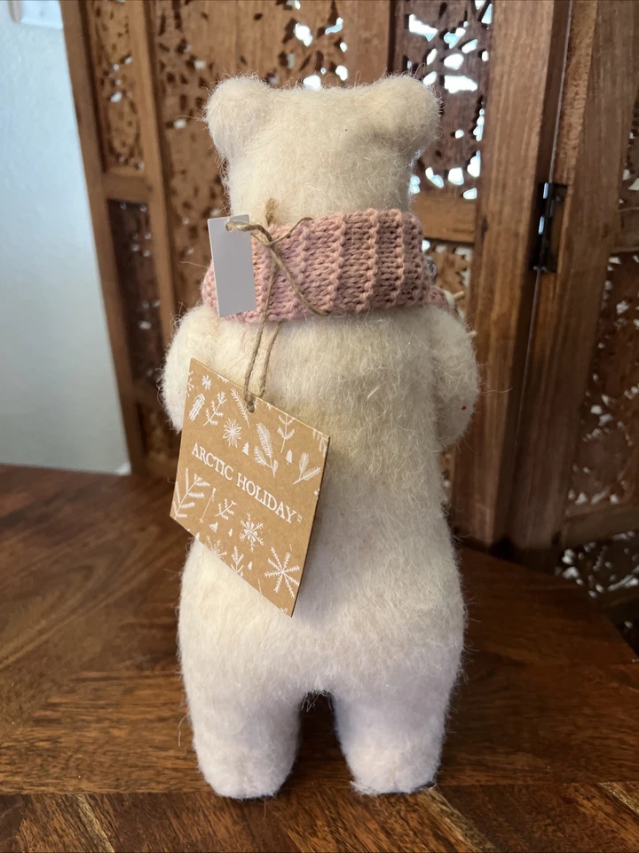 Белый медведь Рождественская фигурка 12 дюймов Nordic зимний декор розовый шарф праздник новый - Изображение 3 из 4