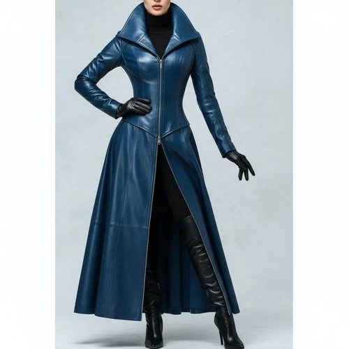 Women Handmade Genuine Leather Trench Coat Long Slim Fit Custom Coat - product listing photo