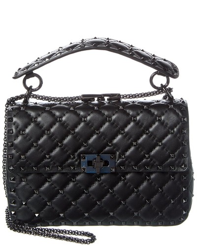 Valentino Rockstud Spike Medium Leather Shoulder Bag Women's Black