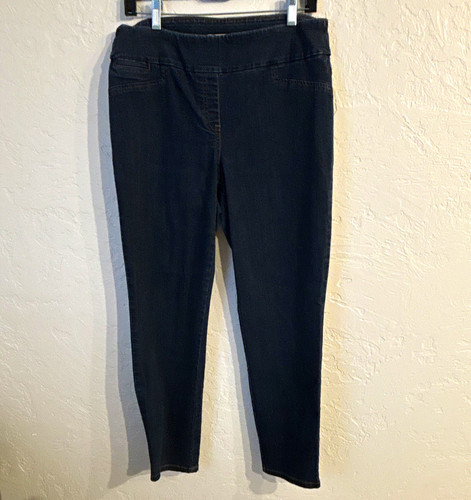 Van Heusen Women's Straight Black Dark Wash Stretch Denim Pull-On Jeans 12