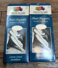 Vtg 90s FRUIT OF THE LOOM PANTYHOSE Size C Off White USA sheer support 2 Pack