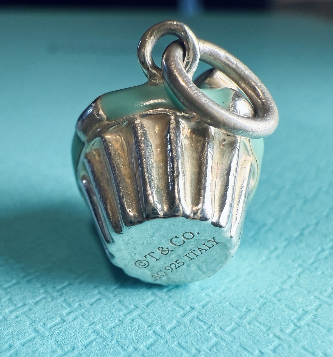 Tiffany Co Blue Enamel Silver Cupcake Charm Pendant For Necklace