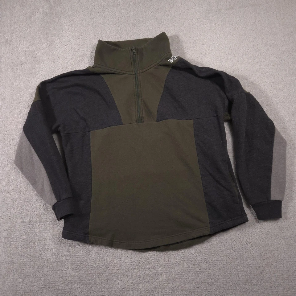 PINK Victoria's Secret Pullover Womens Large Green Gray Quarter Zip Colorblock - Image 2 of 4