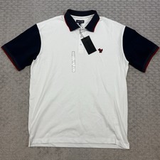 Bad Birdie Pique Golf Polo White Dark Navy Red Shirt Short Sleeve Mens Sz L