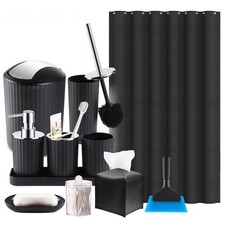 Bathroom Accessories Set, 12Pcs Black Accessory Sets with Tissue Box, Squeege...