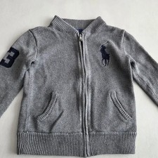 Polo Ralph Lauren Kids Gray Knit Zip-up Cardigan Boys 110-115 Official