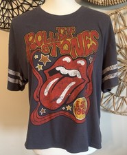 The Rolling Stones Women  s Short Sleeve Tee in Charcoal with Red Logo M 8-10 