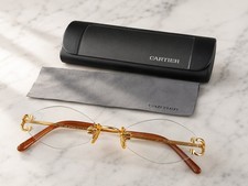 Vintage Cartier Rimless C D&eacute;cor Glasses Gold Tone France Original Case Cloth 90s