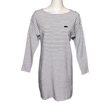 Lacoste Long Sleeve Cotton Navy Blue White Stripe Knit T-Shirt Dress Size 36 8