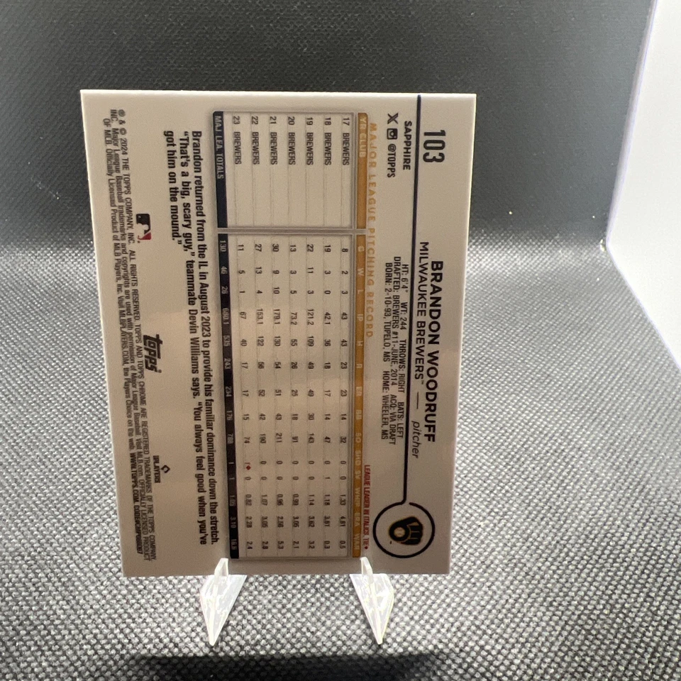 2024 Topps Chrome Sapphire Edition - Brandon Woodruff #103 Gold /50 - Image 2 of 3