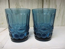 2 VTG Embossed Blue Mosser Glass Tumbler Eye Winker Pattern