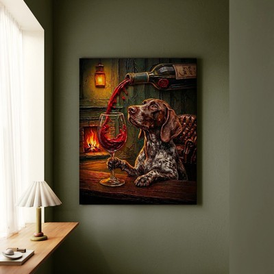 ''Wine & Woof'' - German Shorthaired Pointer Vertical Canvas - Dog Lover Wall Art