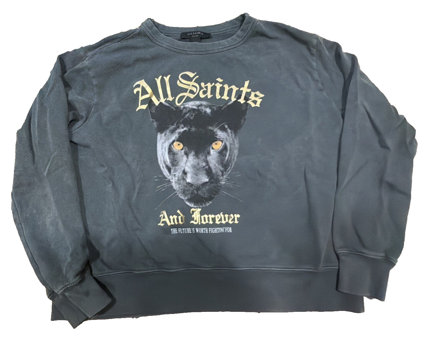 AllSaints Geminis Pippa Sweatshirt Women's Small Panther Graphic Black