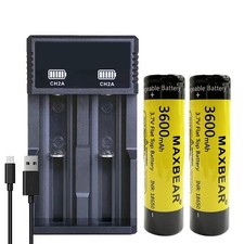 2pcs Rechargeable Battery 3.7V Flat Top Lithium 3600mAh Diameter 18mm  Charger