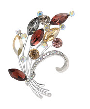 Luxury Rhinestone Flower Bouquet Brooch Purple Floral Leaf Pin Nature Jewelry Gi