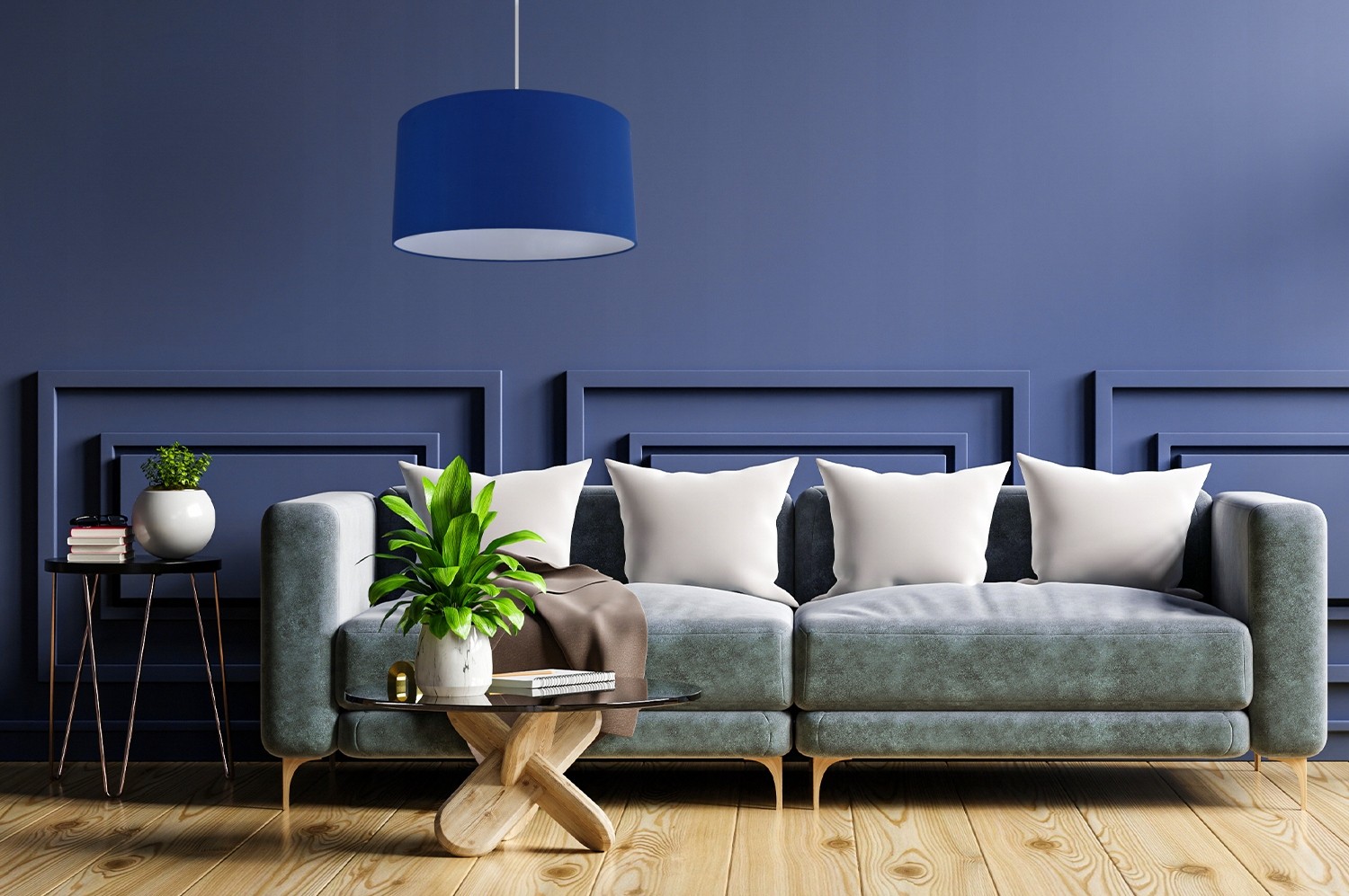 Paralume per lampada da terra a sospensione, blu navy, 40 cm foto 3