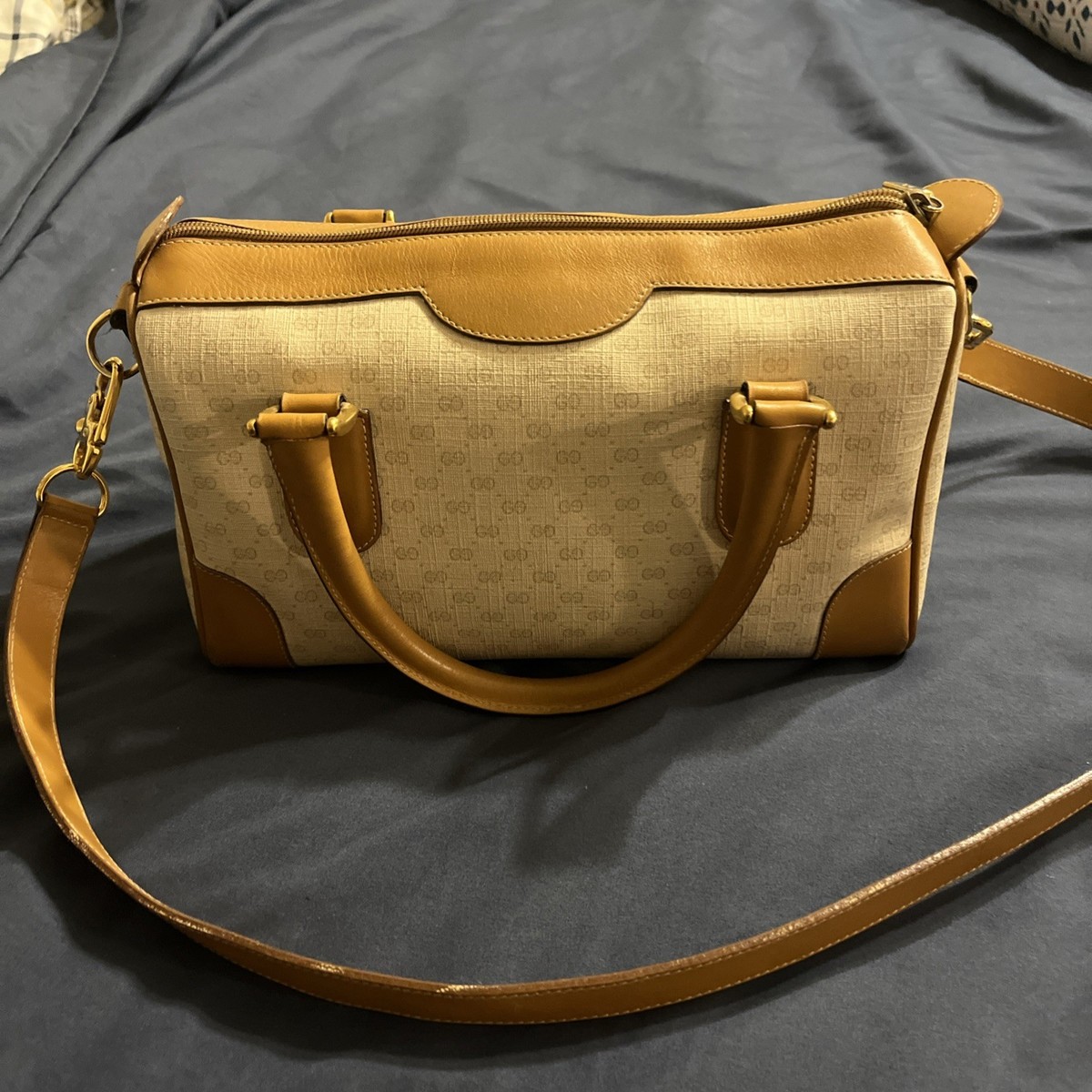 Vintage Gucci Beige/Brown Coated Canvas Leather Speedy Handbag 002