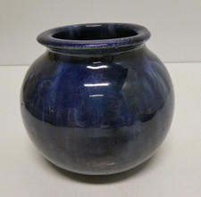 VINTAGE HARVEY SCHOOL NAVY BLUE GLAZE ORNATE POTTERY CERAMIC STUDIO VASE