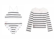 Polo Ralph Lauren White Navy Striped Girls Swimsuit Rashguard 3 pieces 6X