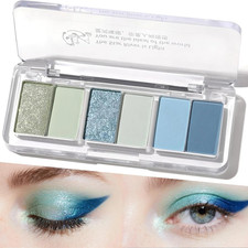 Blue Eyeshadow Palette 6 Colours Pigmented Green Navy Shades with Glitter