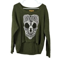 VTG Y2K Love by Design Lace Skull Knit Green Sweater Size L Grunge
