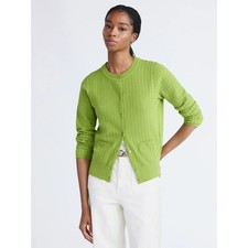 Free Assembly Women s Cozy Yarn Welt Pocket Cable Cardigan Sweater- Lime XS,S,M