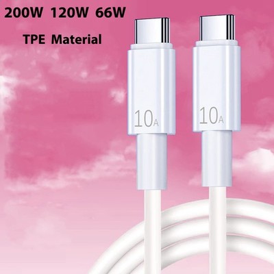 200/120/66W Cable Phone Fast Lead Charger USB-C,C-C Wire 10A 6A TPE Material