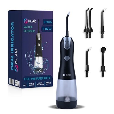 Dr. Aid Portable Water Flosser - Dental Oral Irrigator for 11 Ounce, Black