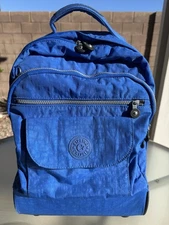Kipling Saana Rolling Backpack Blue Lightweight Travel School Book Bag Roller