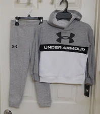 NWT 2pc Under Armour Gray Black White Hooded Sweatshirt & Joggers Set sz 4 or 5