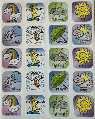 WEATHER SQUARE Stickers(20pc)  Rainbow Snowy Sunny Rainy  Windy Card Making￼