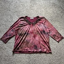 Vintage Y2K 90s Top 2X Pink Floral Mesh 3/4 Sleeve Ruffle Fairy Whimsigoth Plus