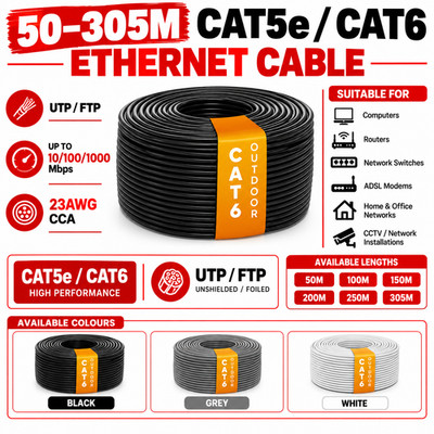50 305 m RJ45 Cat5e Cat6 Ethernet Netzwerk IN/OUTDOOR FTP UTP Rolle Kabel Posten