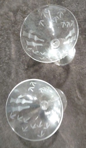 Set of 2 Noritake Crystal 4" Sasaki Bamboo / Tiki Stemmed Cordial Etched Glasses - Picture 8 of 12