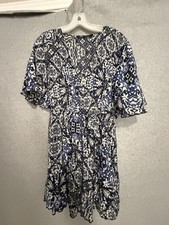 Zara Dress Womens Small Blue Floral Fit Flare V Neck Flutter Sleeve Boho Mini