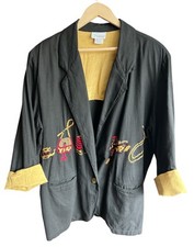 Vintage 90s Western Embroidered Cotton Cowboy Oversized Black Brown Blazer Large