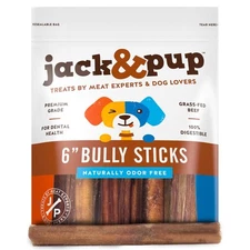 Jack&Pup 6 Inch Bully Sticks for Medium Dogs | Thick Odor Free Bully Sticks f...