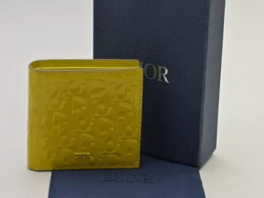 DIOR Oblique Patent Leather Compact Wallet Billfold Yellow 12 BO 0253