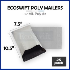 25 7.5 x 10.5 EcoSwift White Poly Mailer Shipping Envelope Self Seal Bags 1.7MIL