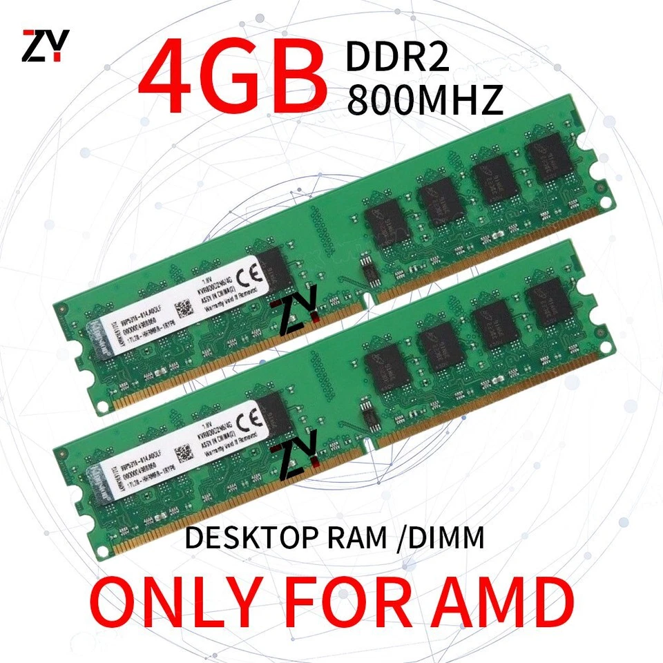 8GB Kit (2x 4GB) DDR2 PC2-6400U 800MHz AMD Desktop Memory PC RAM Per Kingston IT - Immagine 2 di 4