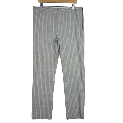 Donna Karan Dress Pants Women Size 14 Gray White Striped Classic Career Workwear