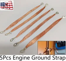 5Pcs 11.4" Braided Engine Ground Straps Copper Automotive Firewall Hood Wire End