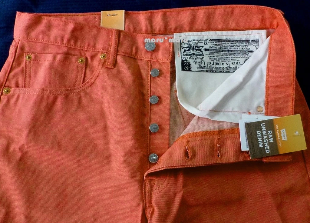 $70 Mens LEVIS Classic 501 SHRINK TO FIT Coral Red 31x31 RAW DENIM RIGID pastel