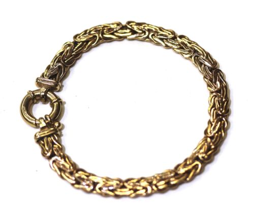 14k yellow gold byzantine hollow bracelet 10.2g 7" unique gents ladies - Photo 1/18